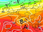 cartina cromatica che mostra l'area depressionaria in arrivo sulle regioni settentrionali