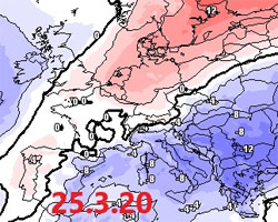 mappa cromatica chi mostra la discesa di aria siberiana verso il mar Adriatico