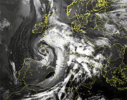 Immagine satellitare che mostra la depressione presente sull'Europa occidentale
