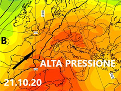 Immagine cromatica che mostra la risalita verso il bacino del Mediterraneo dell'anticiclone nonr-Africano