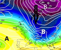 Cartina cromatica che mostra la irruzione fredda polare