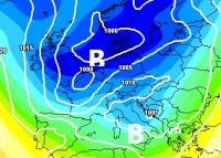 cartina cromatica che mostra l'irruzione di aria polare nel bacino del Mediterraneo a fine mese