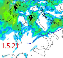 mappa cromatica delle precipitazioni sulla Penisola