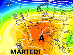 cartina cromatica che mostra l'espansione della'anticiclone sud-tropicale