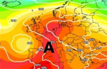 Cartina cromatica che mostra l'espansione verso l'Europa dell'anticiclone nord Africano