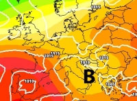 Cartina cromatica che mostra la depressione sull'Italia centro-meridionale