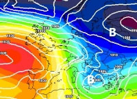 cartina cromatica che mostra lo scorrimento di corrente fredde dal nord Europa verso la fascia Adriatica