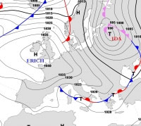 cartina isobarica che mostra la perturbazione in transito sull'Italia