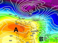 cartina cromatica che mostra l'espansione dell'anticiclone Atlantico sull'Italia