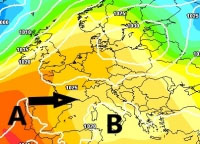 Cartina cromatica che mostra l'espansione verso est dell'anticiclone delle Azzorre