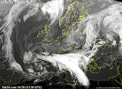 Immagine Meteosat che mostra il vortice presente sul Mediterraneo occidentale