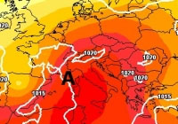 Cartina cromatica isobarica che mostra la risalita verso l'Europa centrale dell'anticiclone nord-Africano