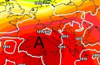 Cartina cromatica isobarica che mostra l'espansione dell'anticiclone nord-Africano sul Mediterraneo