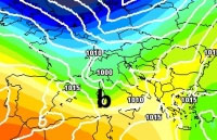 Cartina cromatica che mostra il vortice depressionario sul mar Ligure