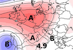 Cartina cromatica che mostra l'area anticiclonica