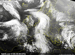 immagine meteosat della perturbazione atlantica che attraversa la Penisola