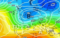 Cartina cromatica che mostra il flusso freddo in arrivo dal nord Europa