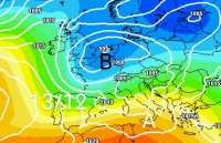 Cartina cromatica che mostra il flusso freddo in arrivo dal nord Europa