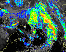 Immagine satellitare della perturbazione atlantica in arrivo sull'Italia