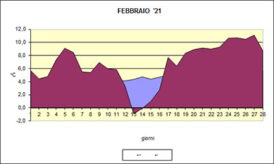 Grafico delle temperature medie di Febbraio 2021